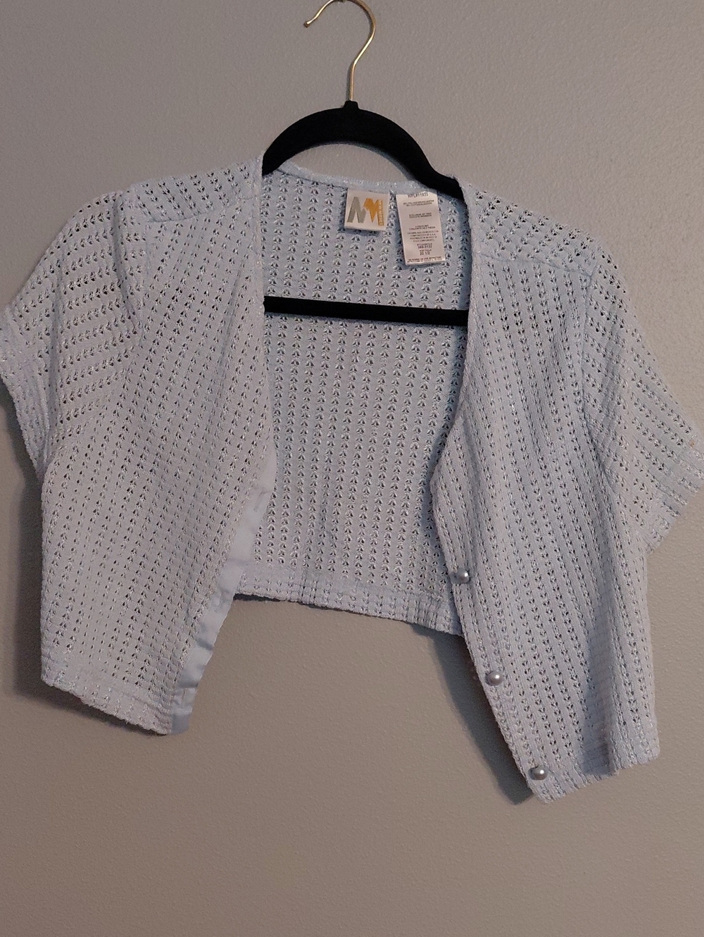 Light Blue Open-Knit Short Sleeve Cropped Cardigan